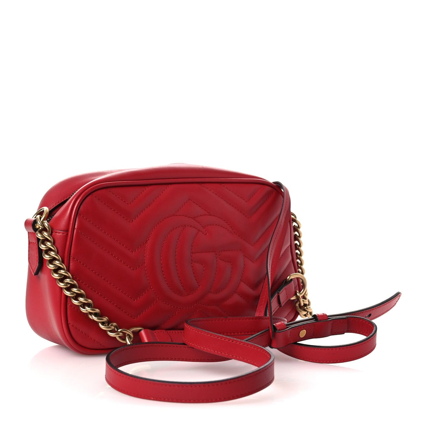 Calfskin Matelasse Small GG Marmont Chain Shoulder Bag Hibiscus Red
