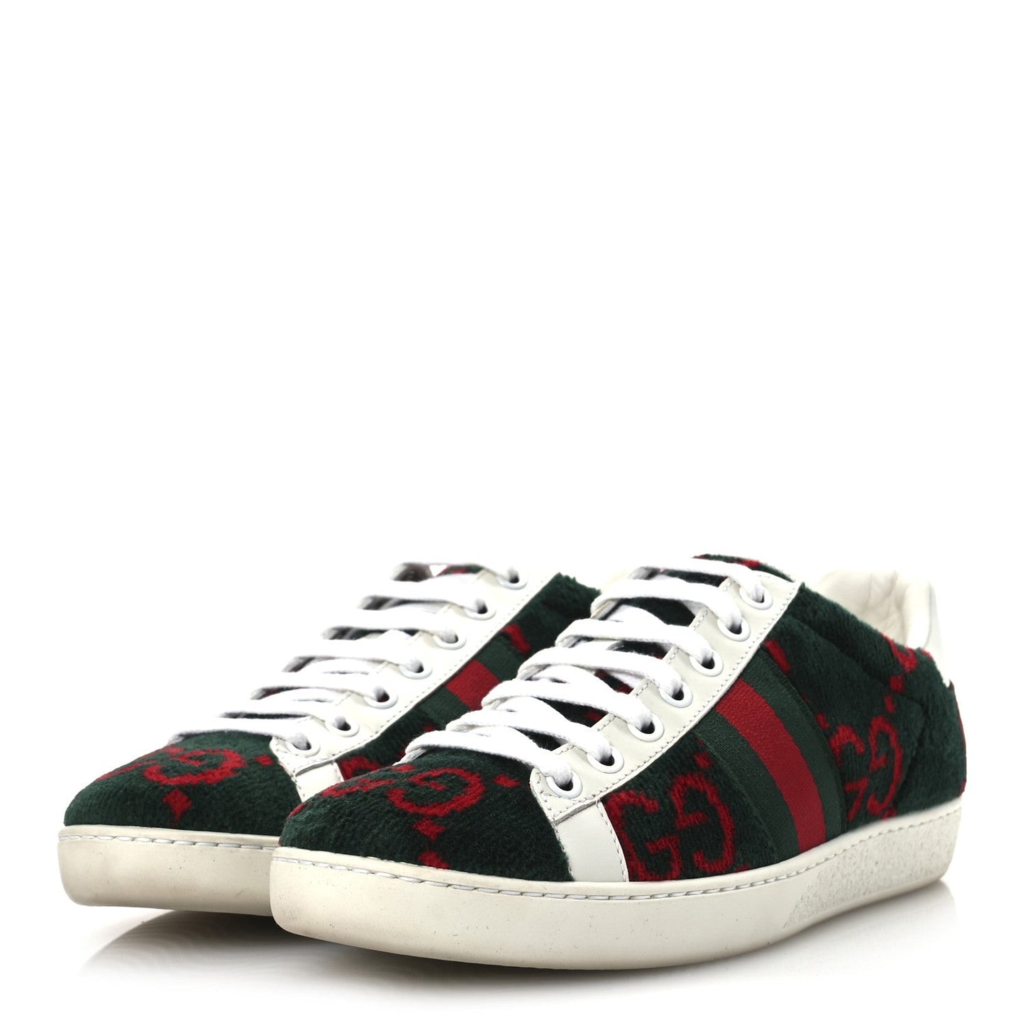 Terry Cloth GG Monogram Web Womens Ace Sneakers 36 Green Red