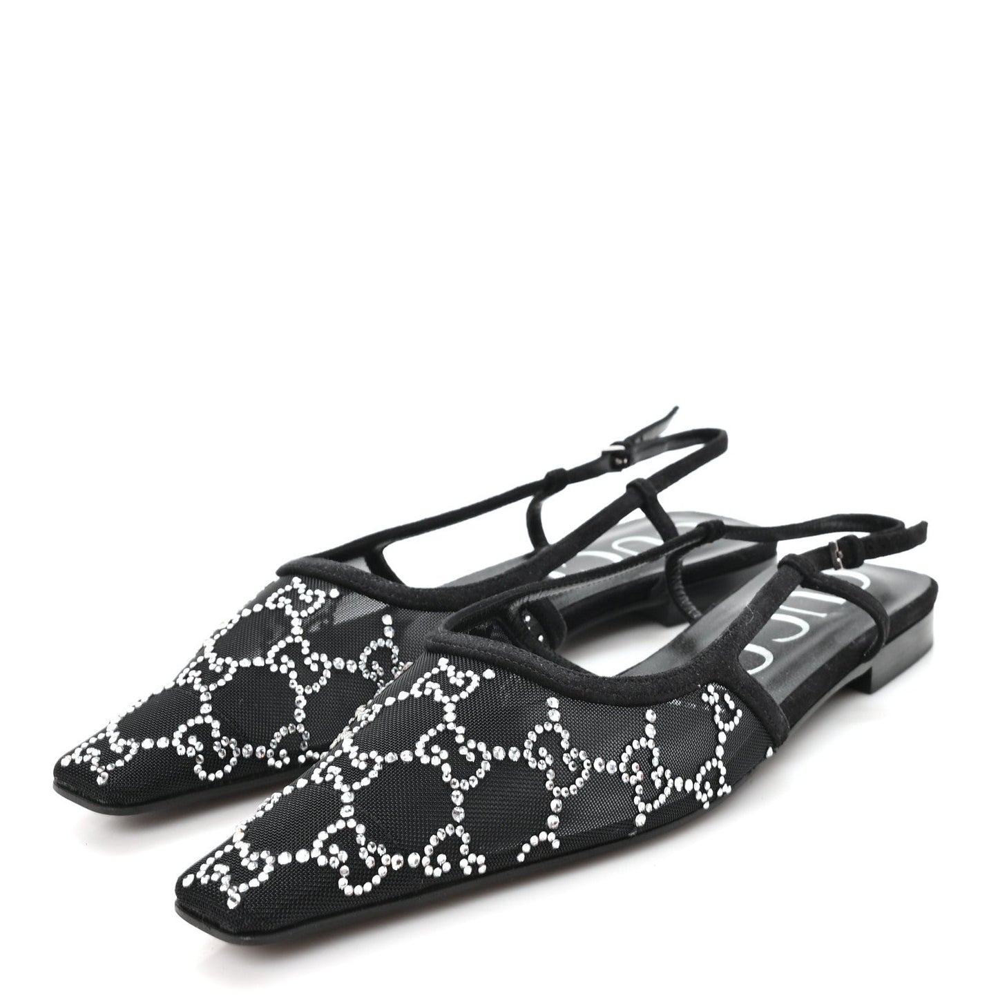 Tela Retino Kid Scamosciato Crystal GG Monogram Square G 35mm Slingback Pumps 38 Black