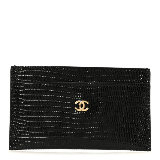 Calfskin Lizard Embossed Card Holder Black