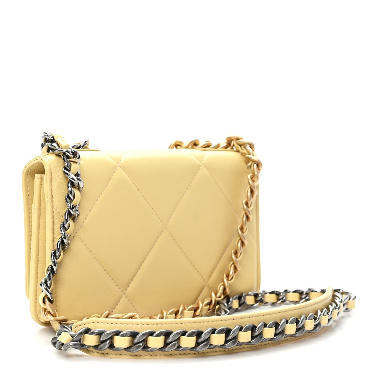 Lambskin Quilted Chanel 19 Wallet On Chain WOC Yellow
