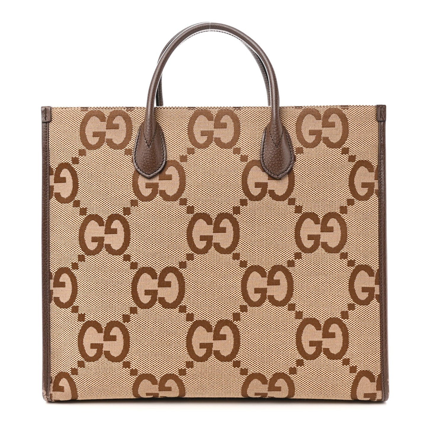Monogram Jumbo GG Textured Dollar Calfskin Web Tote Bag Camel Ebony New Acero