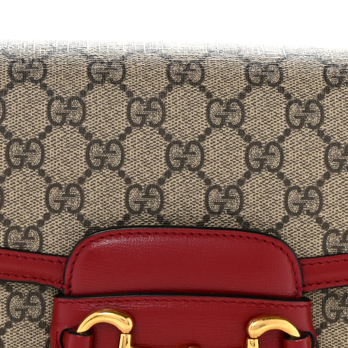 GG Supreme Monogram Azalea Calfskin Horsebit 1955 Shoulder Bag Beige Ebony New Cherry Red