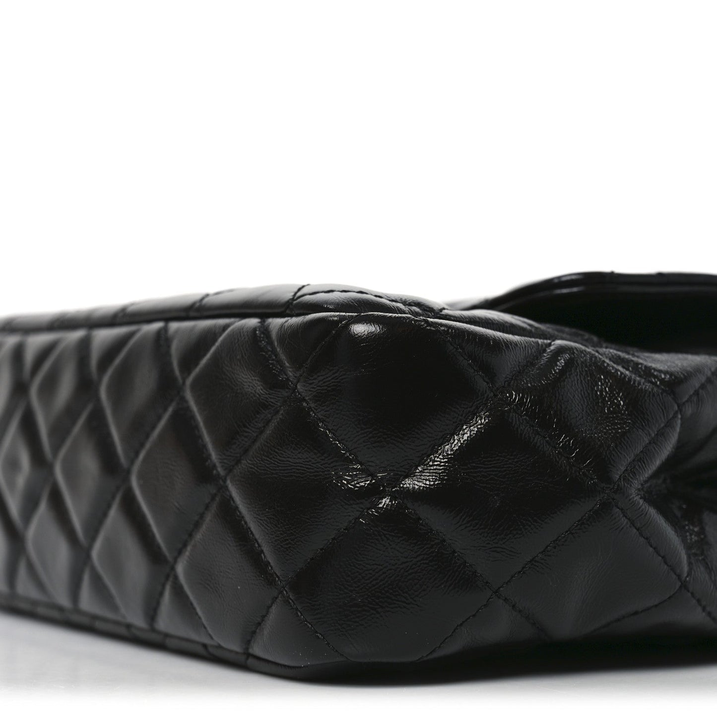 Shiny Crumpled Calfskin Quilted Wavy CC Hobo Black