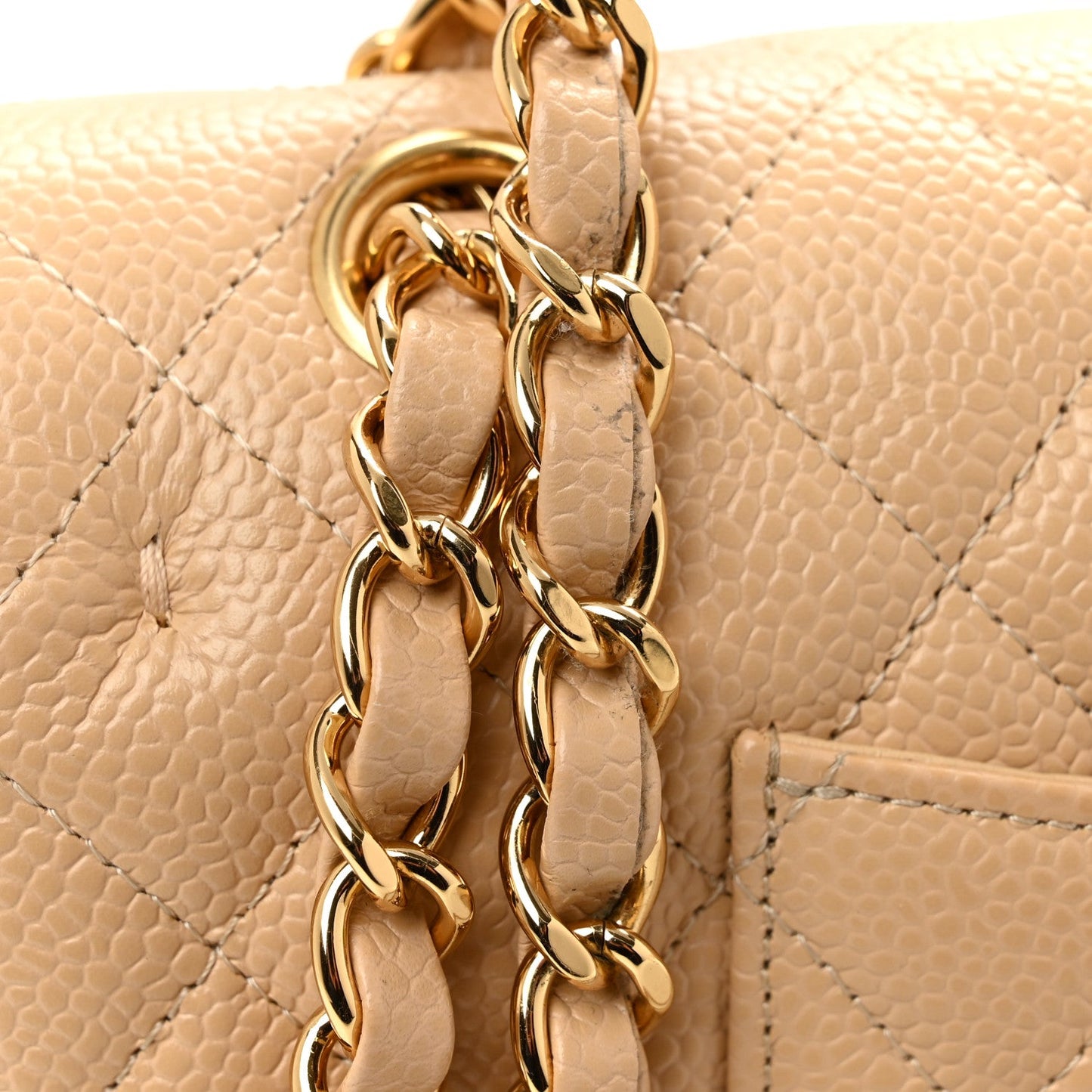 Caviar Quilted Medium Double Flap Beige