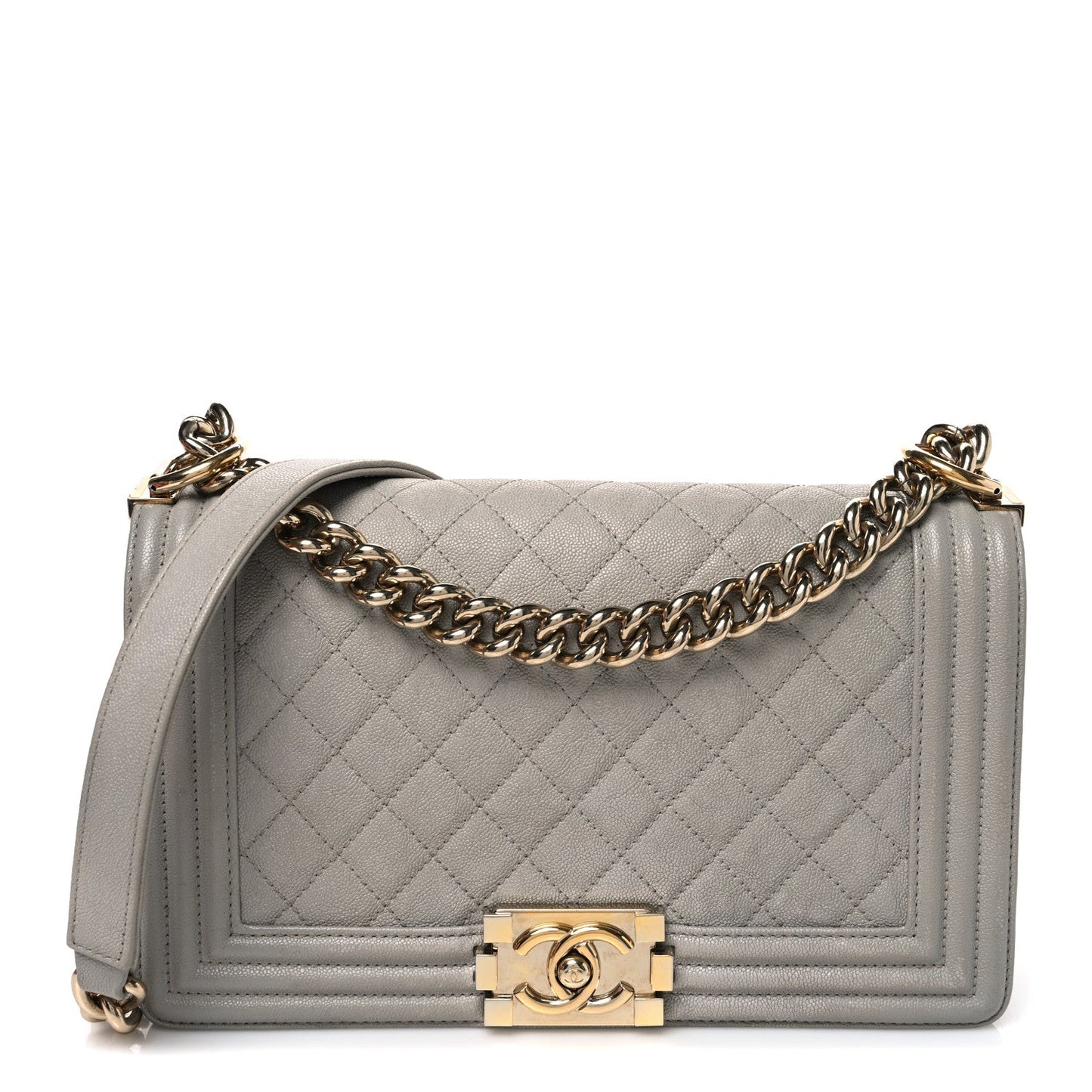 Caviar Quilted Medium Boy Flap Light Grey
