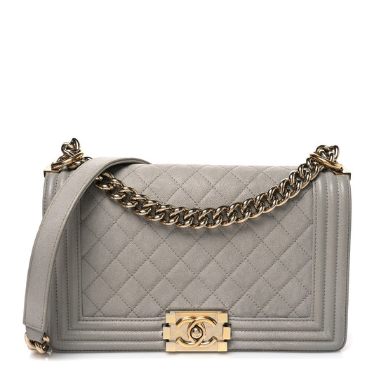 Caviar Quilted Medium Boy Flap Light Grey