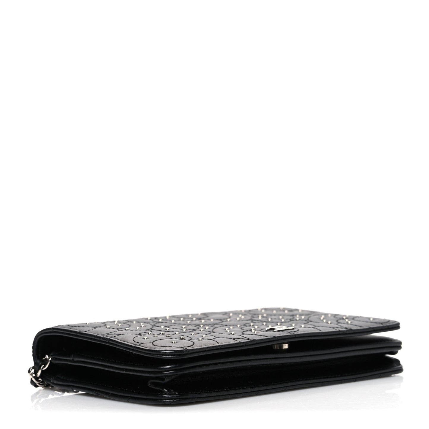 Lambskin Camellia Studded Wallet on Chain WOC Black