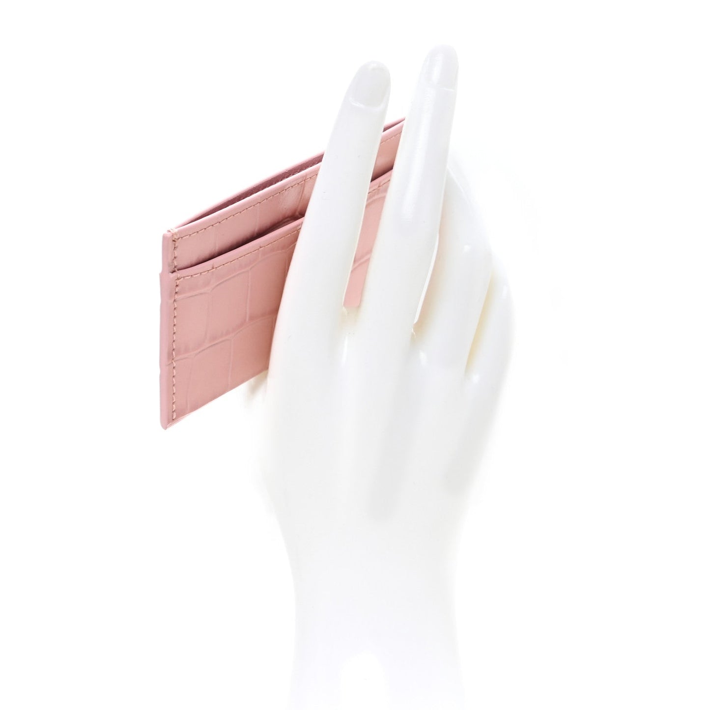 Calfskin Crocodile Embossed Crococo Card Holder Light Pink