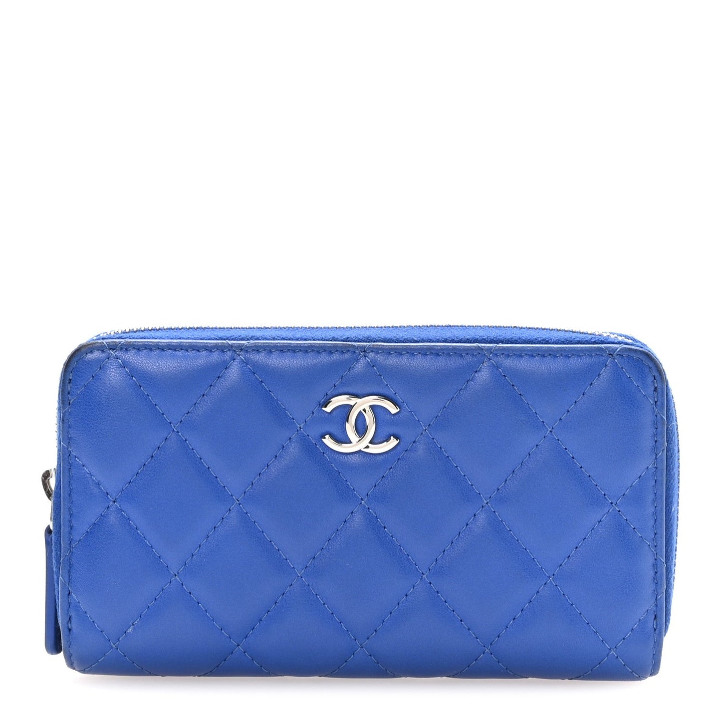Lambskin Quilted Medium Zip Around Wallet Blue