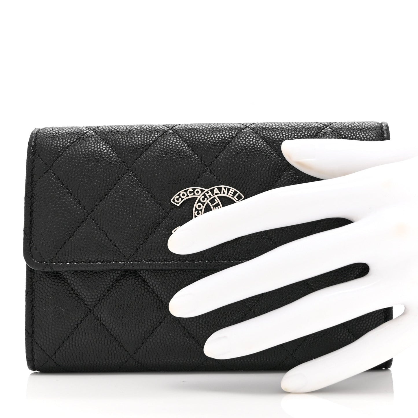 Caviar Quilted Coco Chanel CC Medium Flap Wallet Black