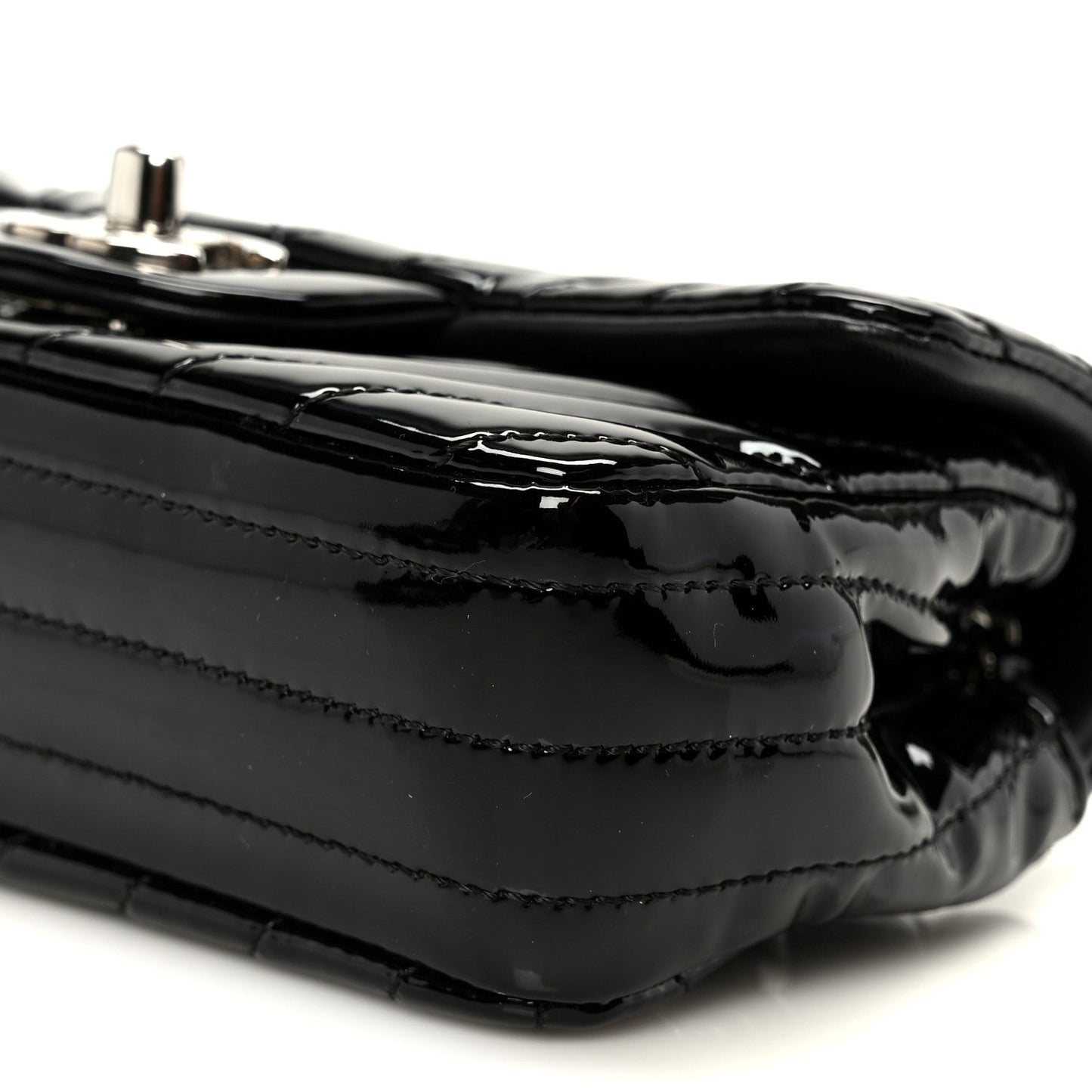 Patent Calfskin Chevron Quilted Extra Mini Flap Black