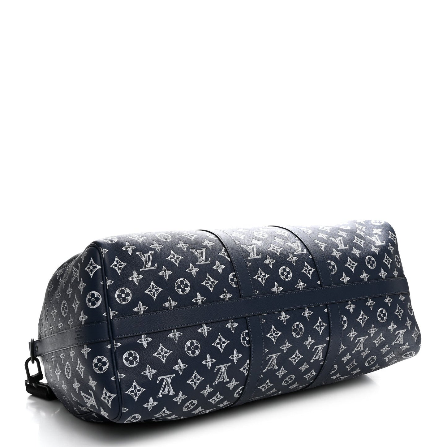 Calfskin Shadow Monogram Keepall Bandouliere 50 Ink Blue White