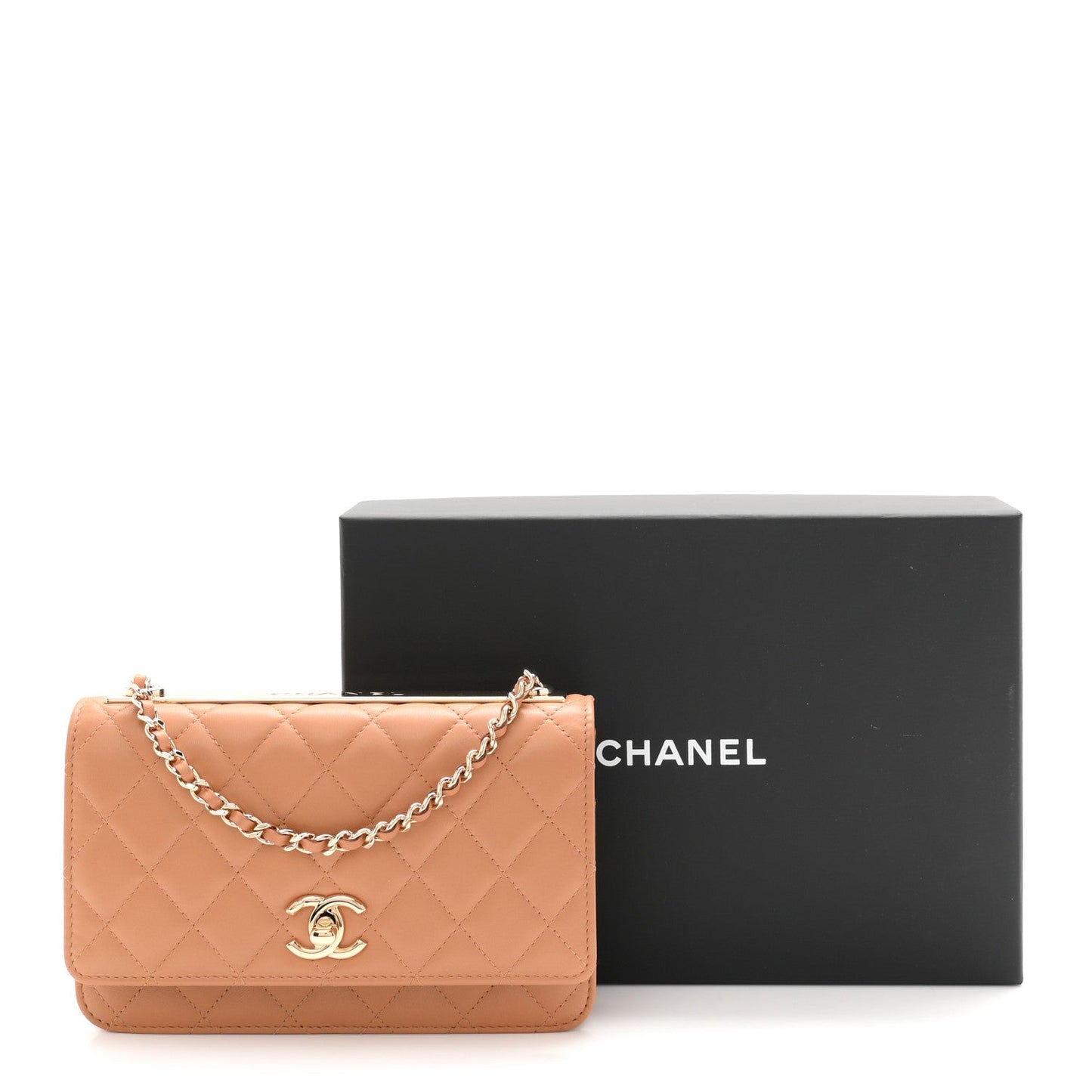 Lambskin Quilted Trendy CC Wallet On Chain WOC Camel
