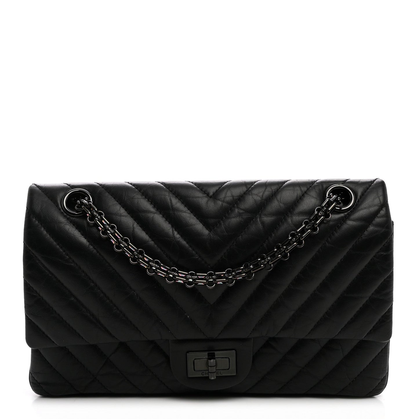 Aged Calfskin Chevron Quilted 2.55 Reissue 225 Flap So Black