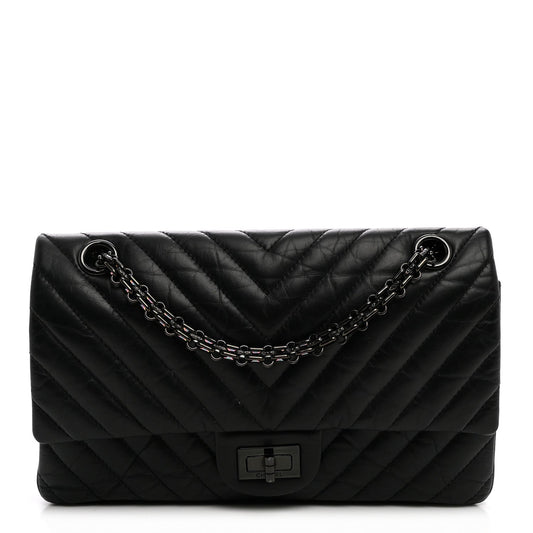 Aged Calfskin Chevron Quilted 2.55 Reissue 225 Flap So Black