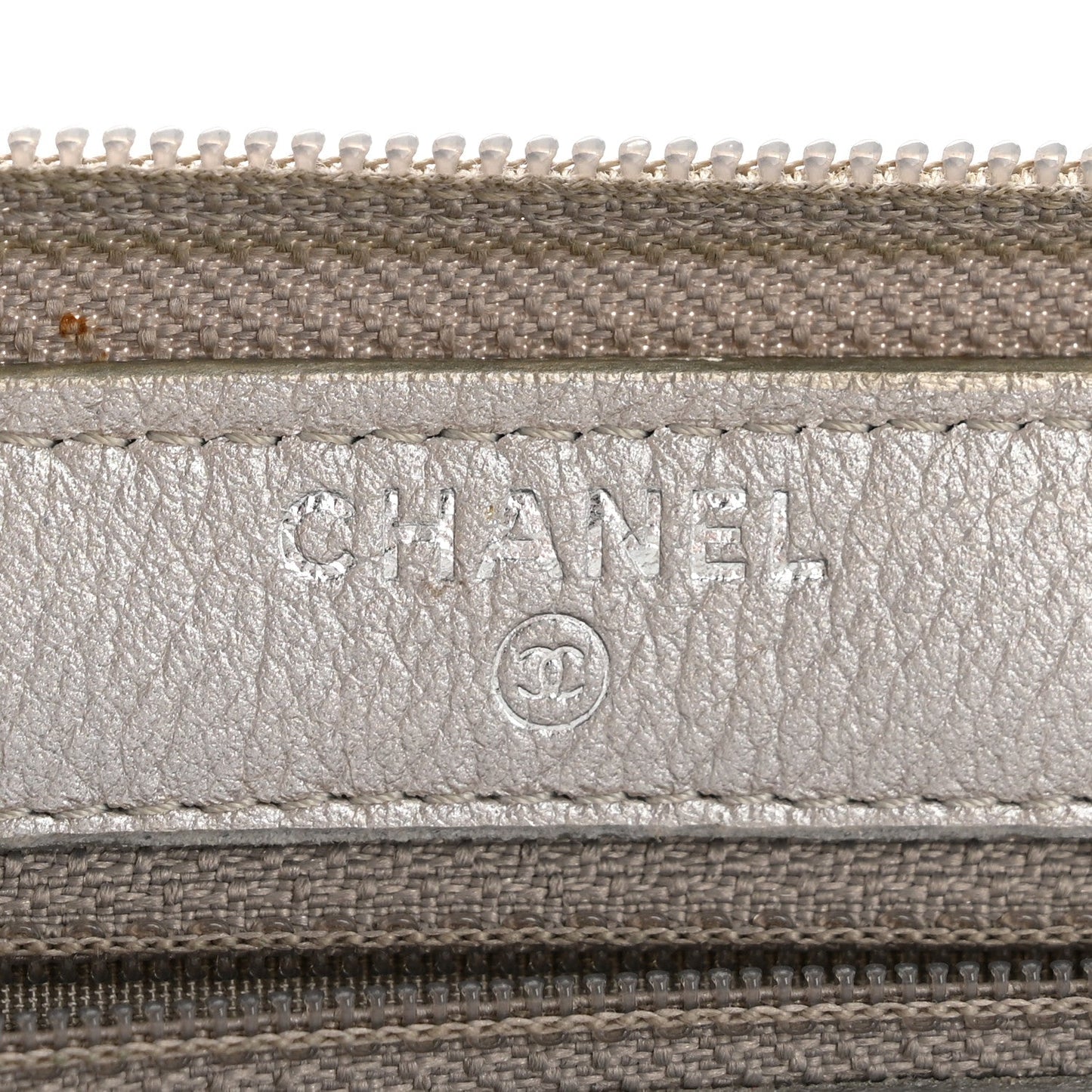 Metallic Goatskin Camellia Embossed Zip Around Wallet Silver
