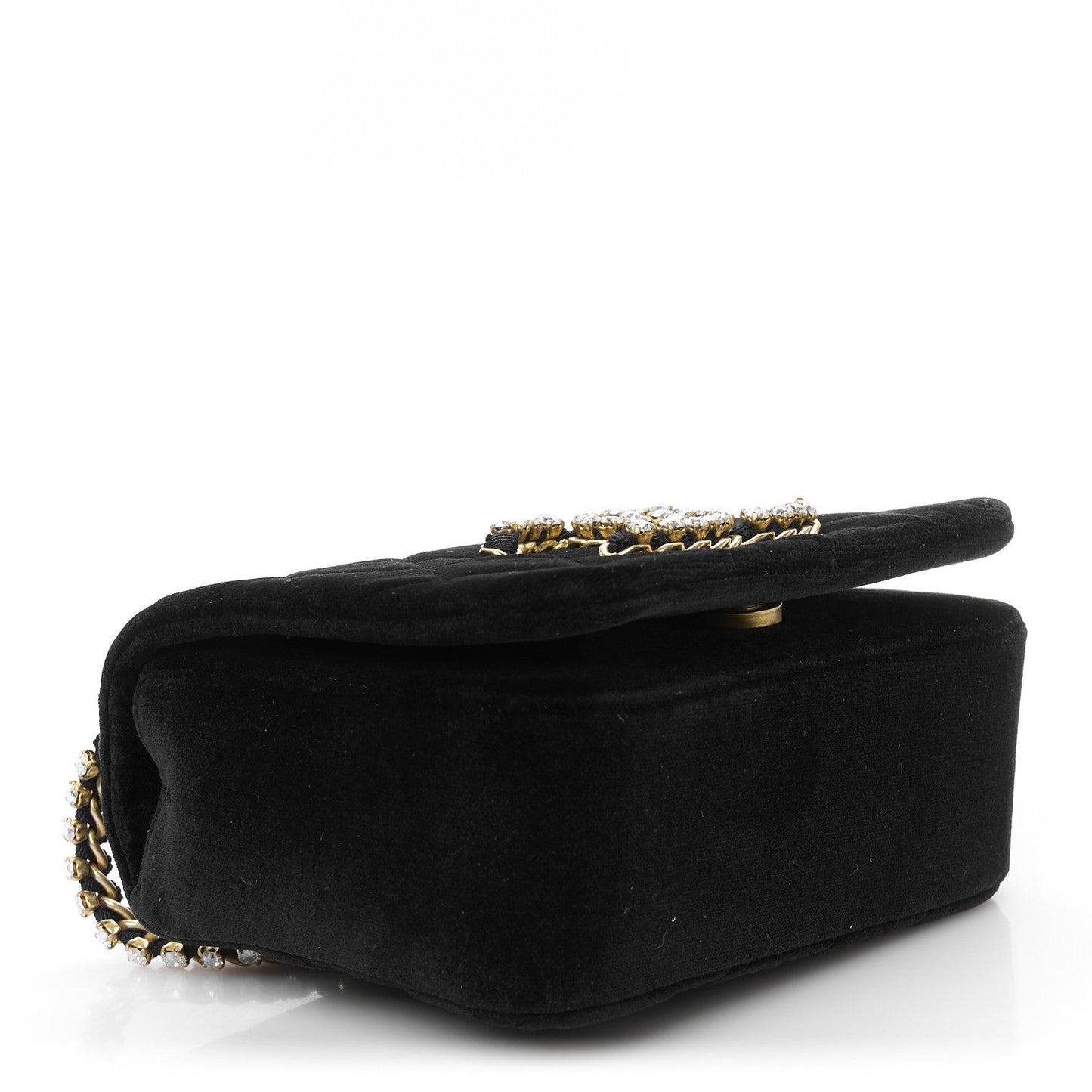 Velvet Quilted Crystal CC Mini Flap Black