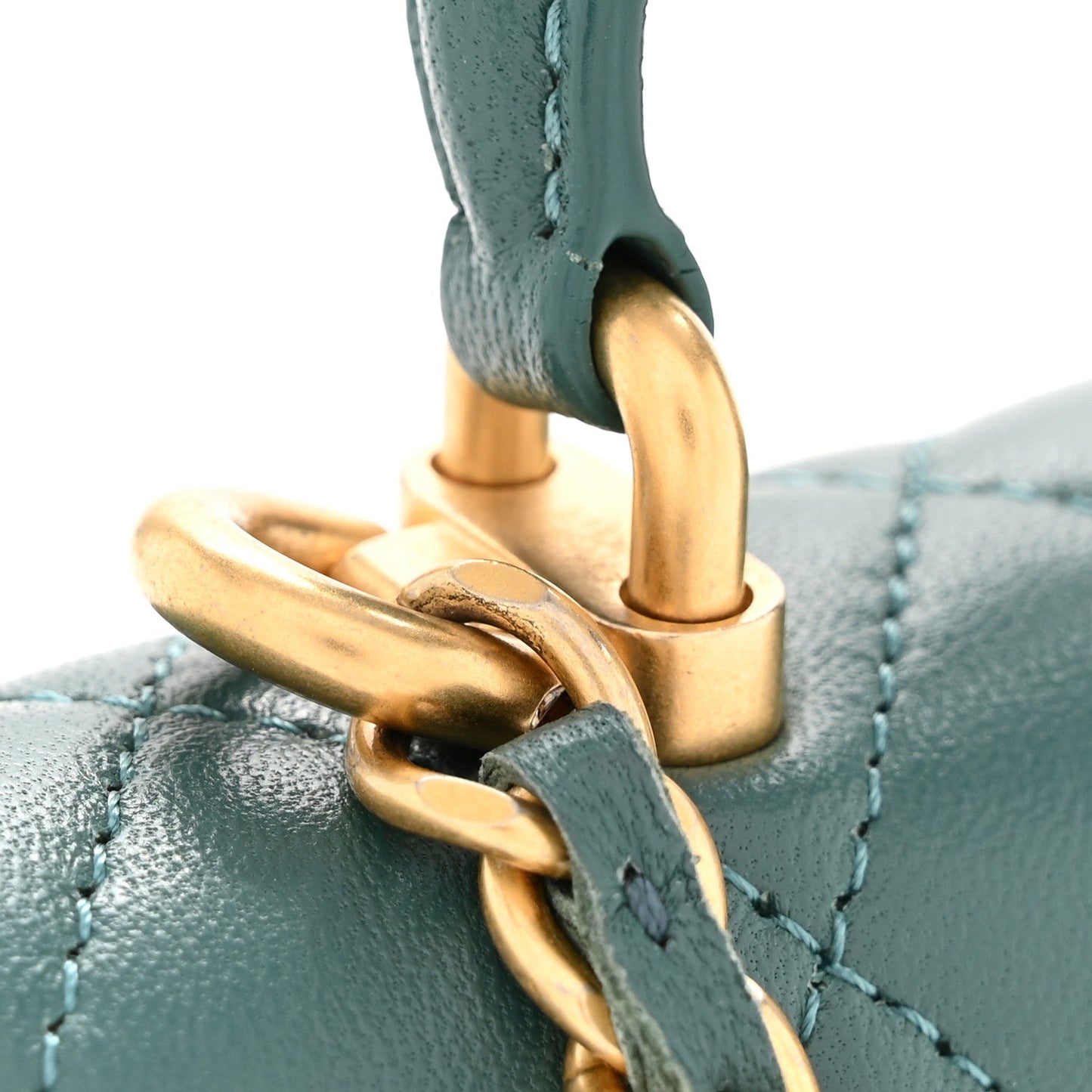 Lambskin Quilted Top Handle Flap Coin Purse With Chain Green