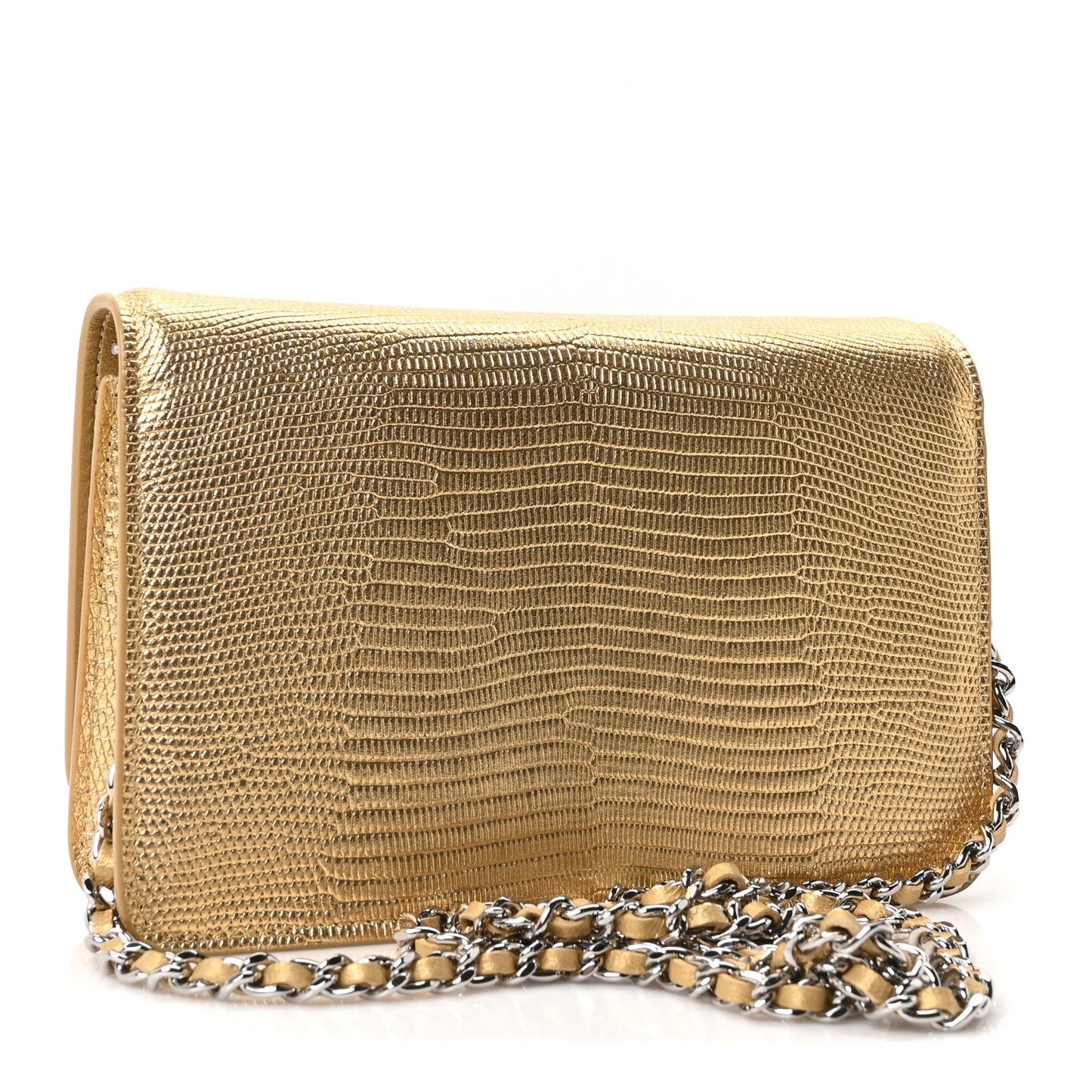 Calfskin Lizard Embossed Wallet On Chain WOC Gold
