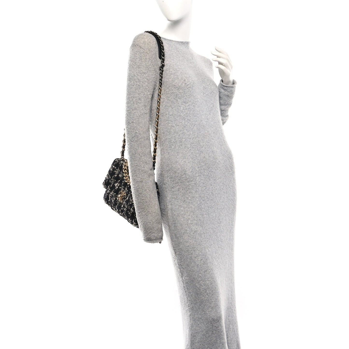 Tweed Quilted Medium Chanel 19 Flap Black Silver Ecru