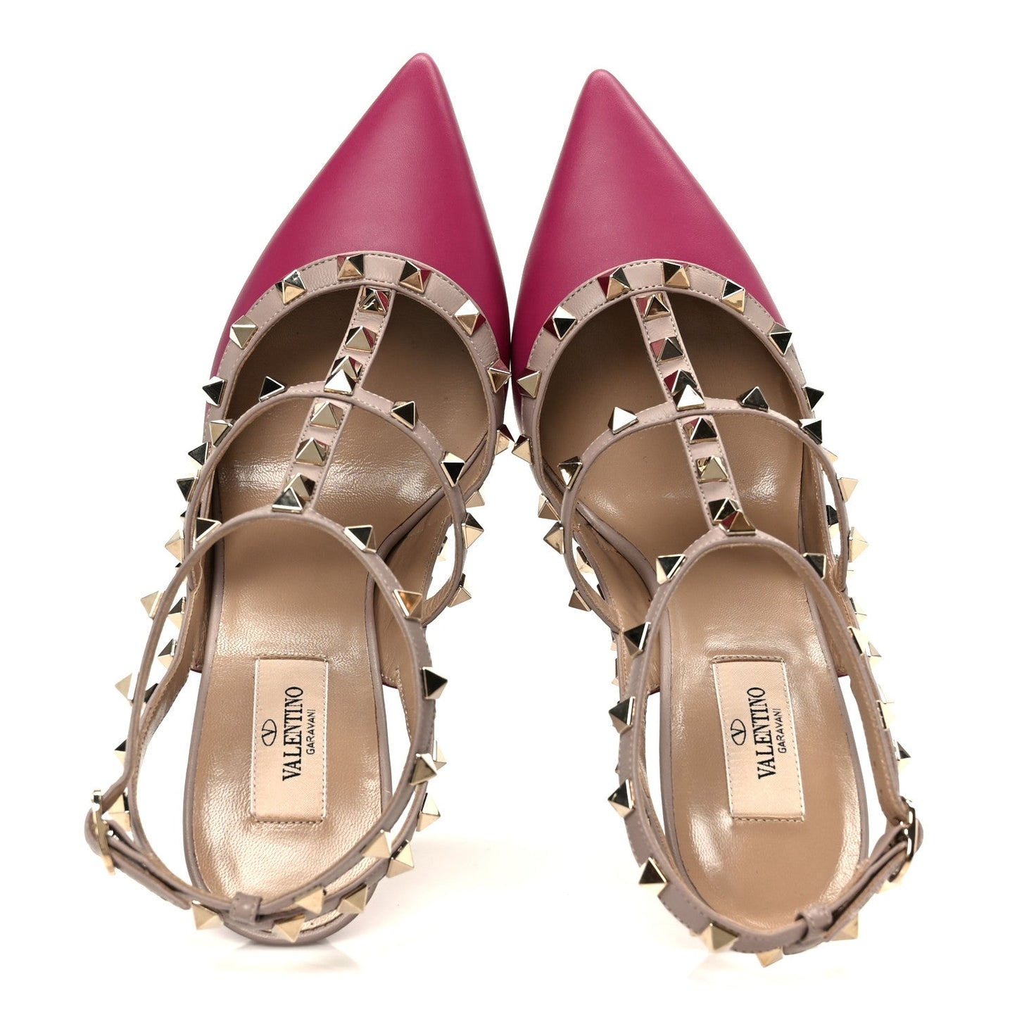 Calfskin Nappa Rockstud Ankle Strap 100mm Pumps 40.5 Deep Cyclamin Poudre