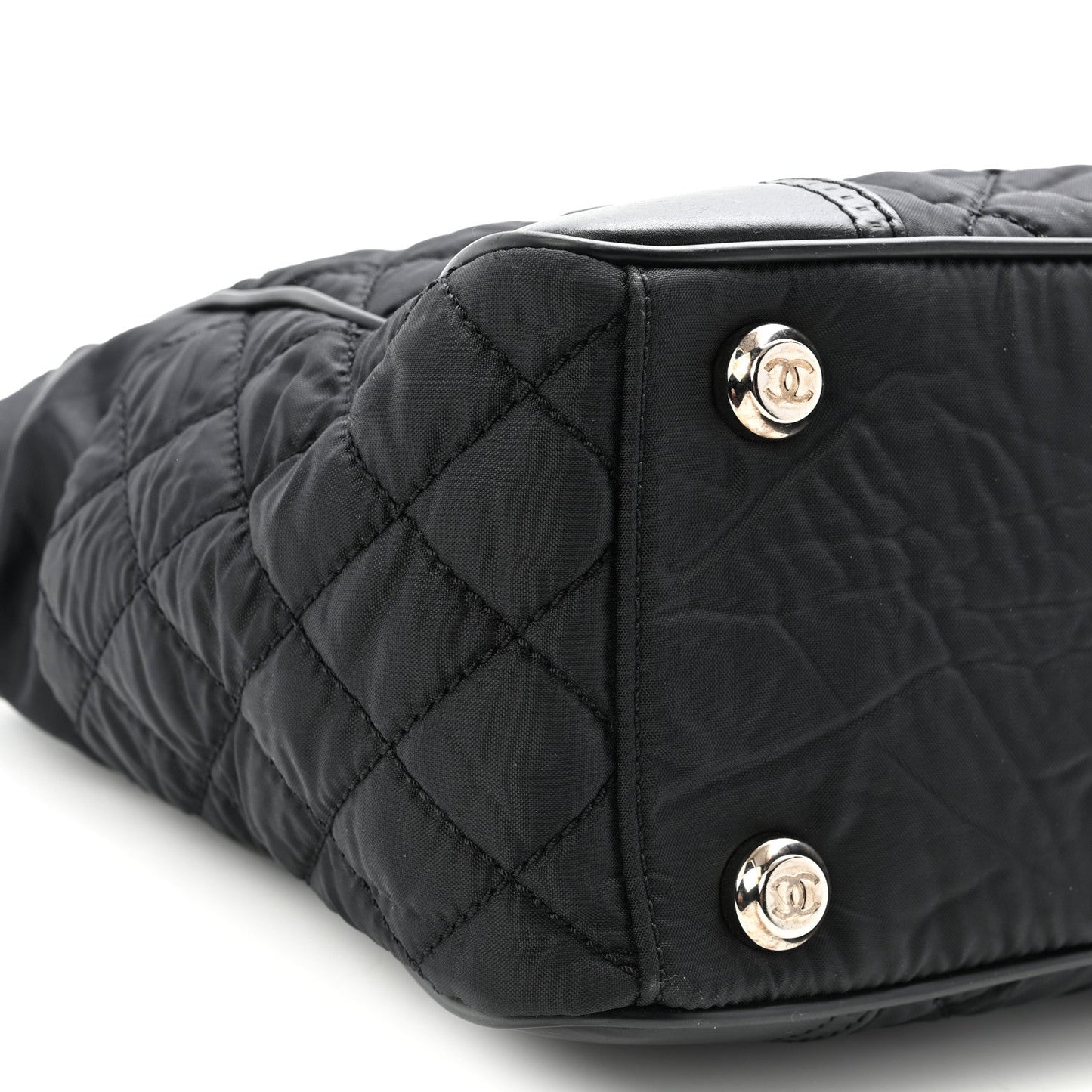 Nylon Calfskin Quilted CC Paris New York Tote Bag Black