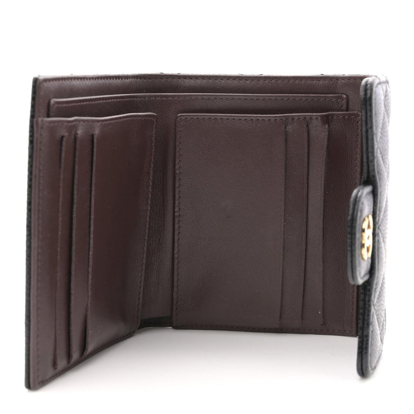 Caviar Quilted Tri-Fold Flap Wallet Black