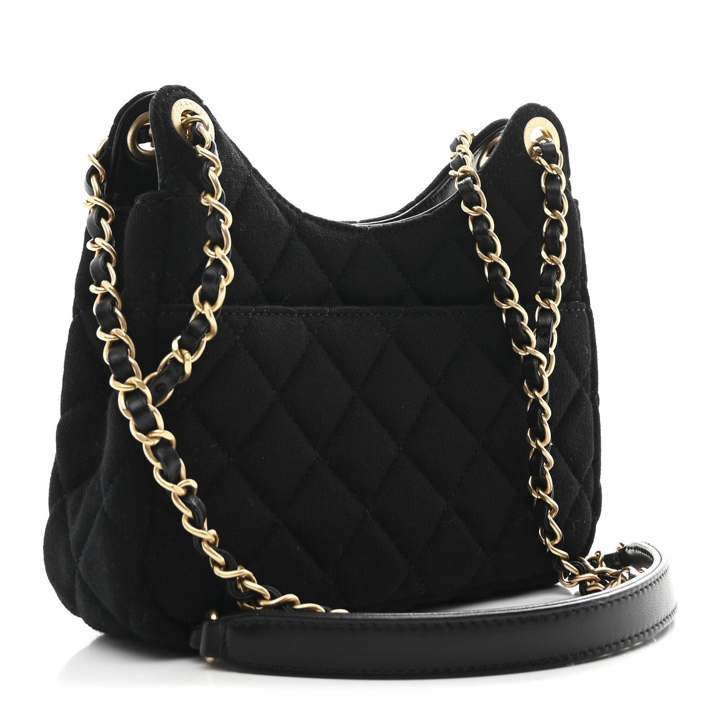 Jersey Quilted Small Wavy CC Hobo Black