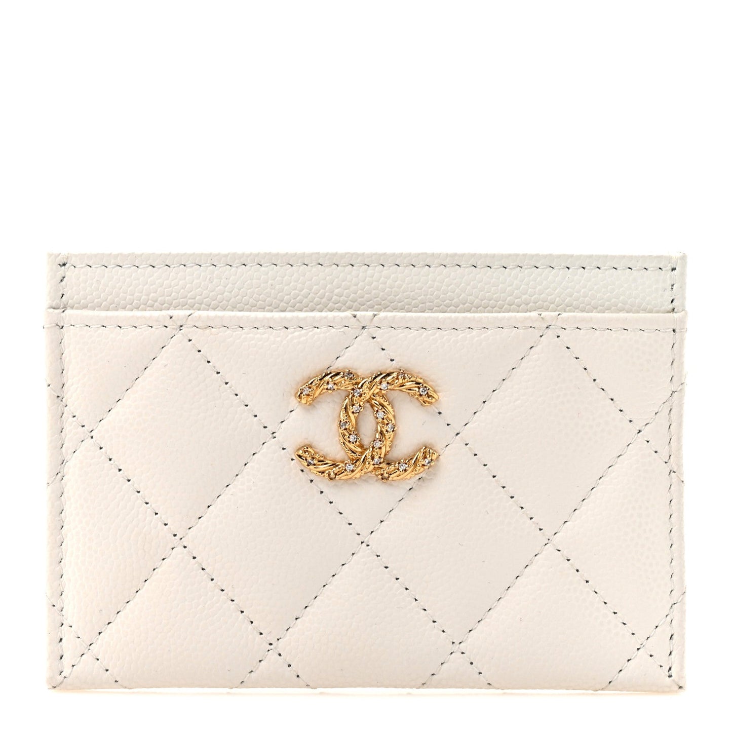 Caviar Quilted Crystal Card Holder White