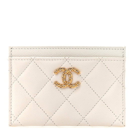 Caviar Quilted Crystal Card Holder White
