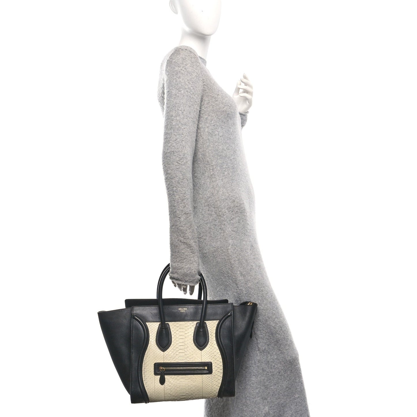 Calfskin Snakeskin Mini Luggage Black White