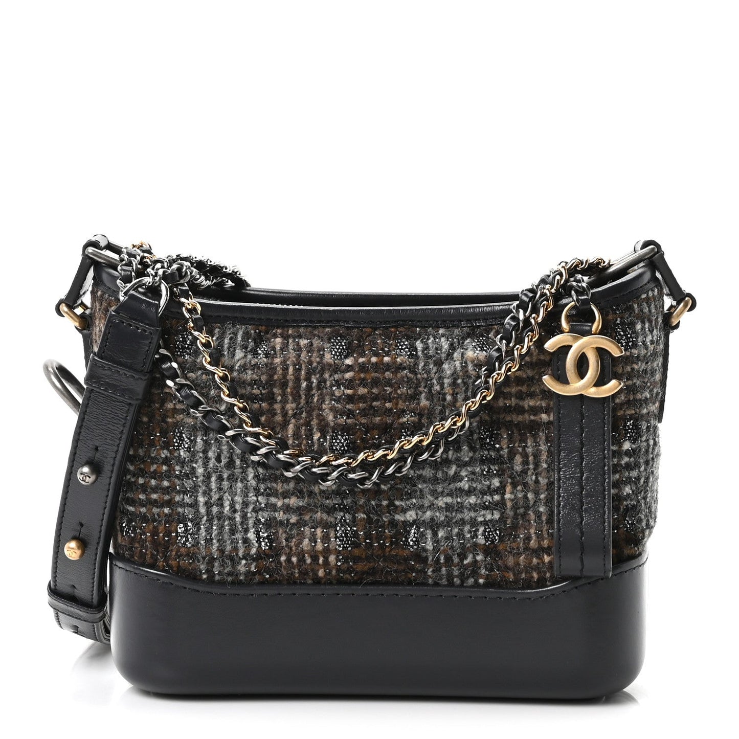 Tweed Calfskin Small Gabrielle Hobo Brown