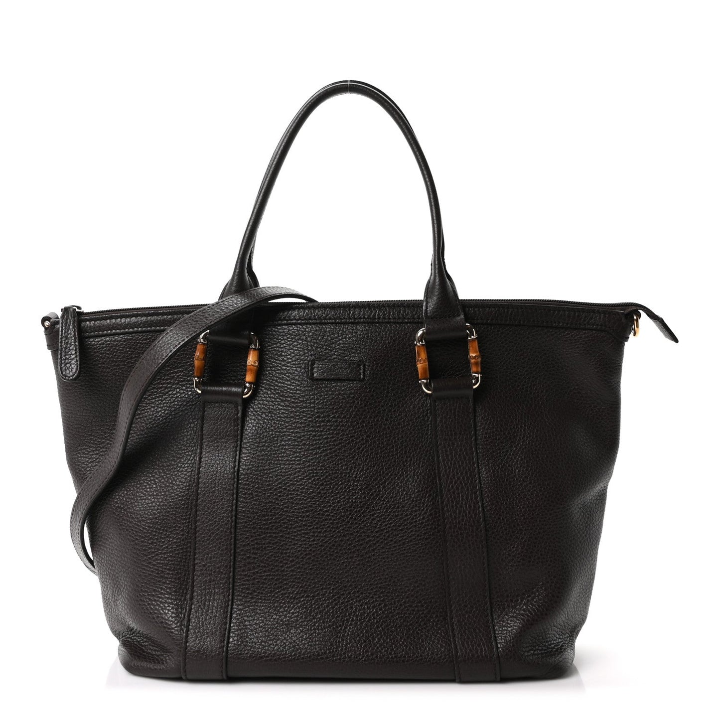 Calfskin Bamboo Top Handle Tote Dark Brown