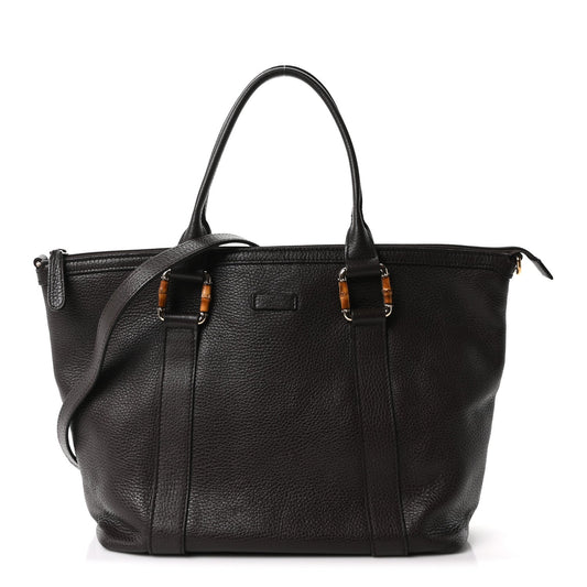 Calfskin Bamboo Top Handle Tote Dark Brown