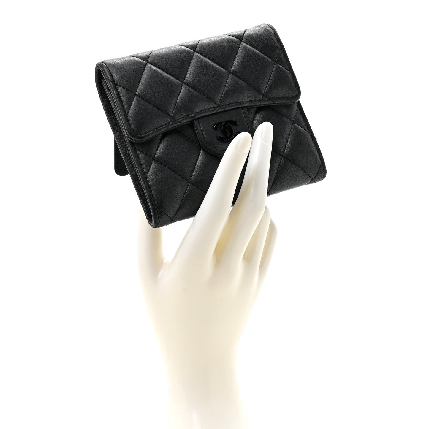 Lambskin Quilted Compact Flap Wallet So Black