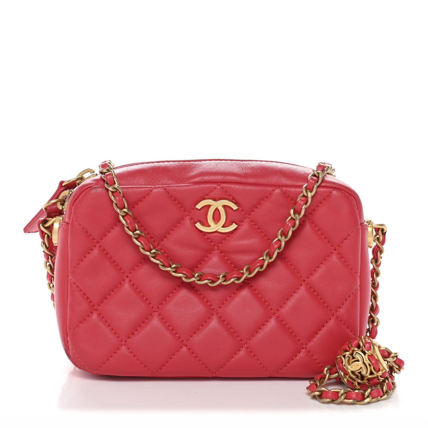 Lambskin Quilted CC Pearl Crush Camera Case Red