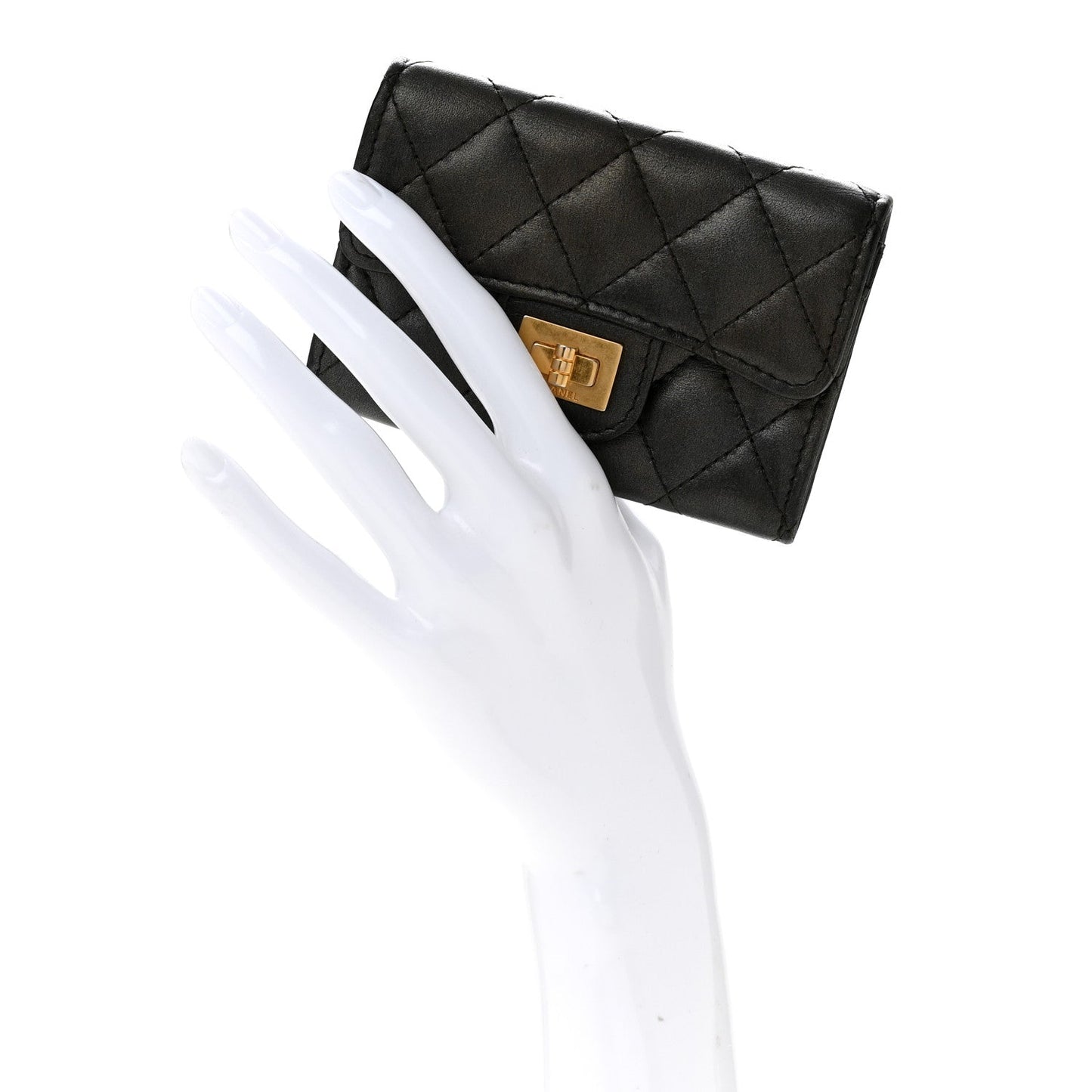 Metallic Calfskin Quilted Reissue Card Holder Wallet Charcoal