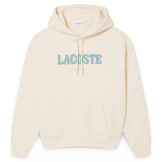 LACOSTE LOOSE FIT PARIS HOODIE FLEECE -Men’s-BEIGE /WHITE
