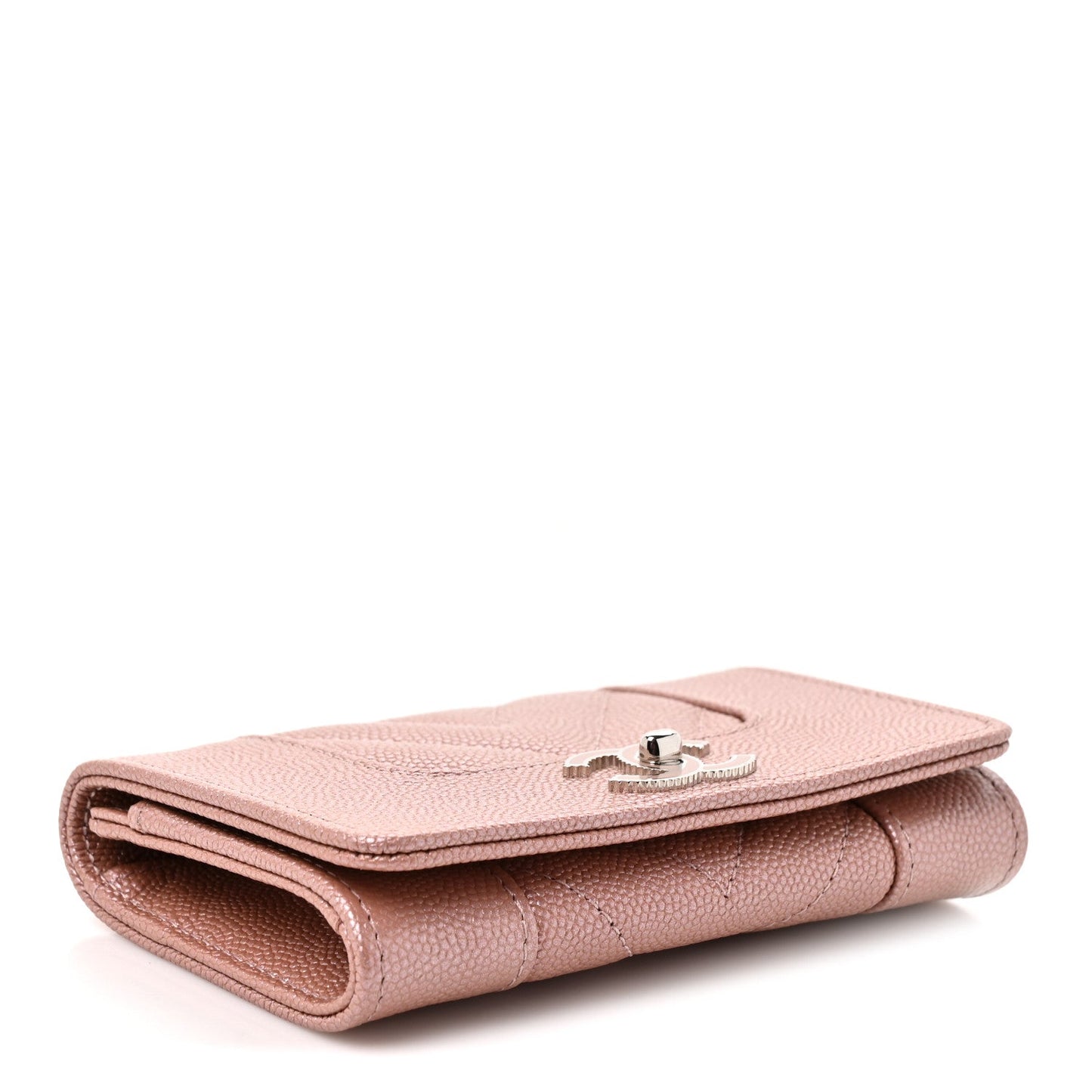 Metallic Caviar Chevron Quilted Vintage Mademoiselle Flap Card Holder Pink