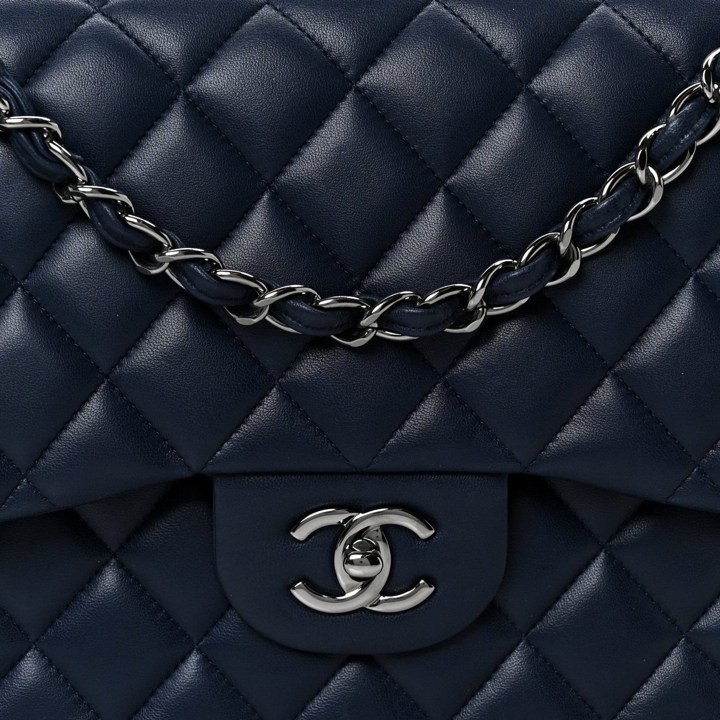 Lambskin Quilted Jumbo Double Flap Navy