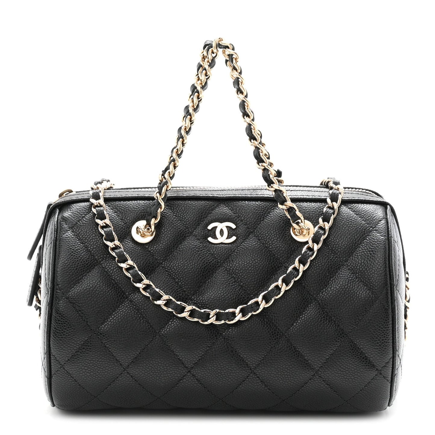 Caviar Quilted Barrel Clutch With Chain  Black