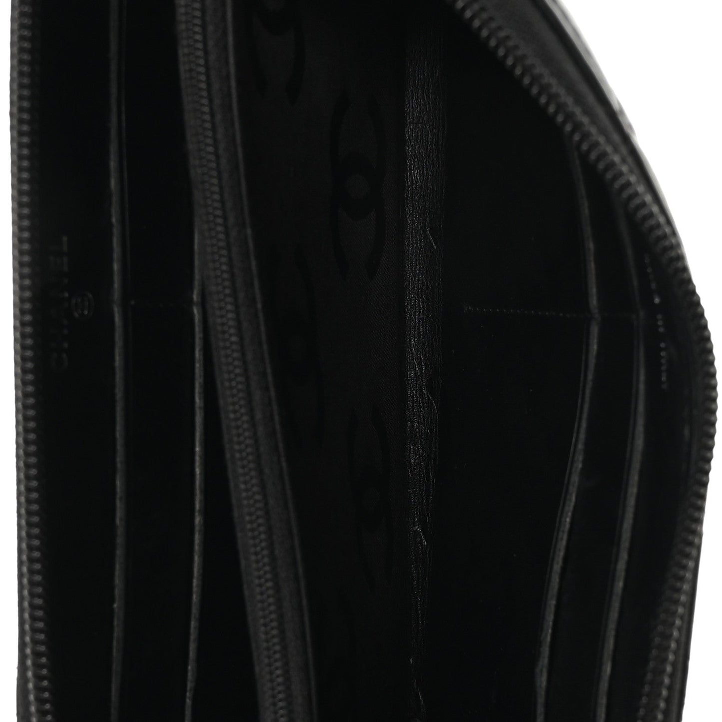 Calfskin Quilted Cambon Large Gusset Zip Around Wallet Black