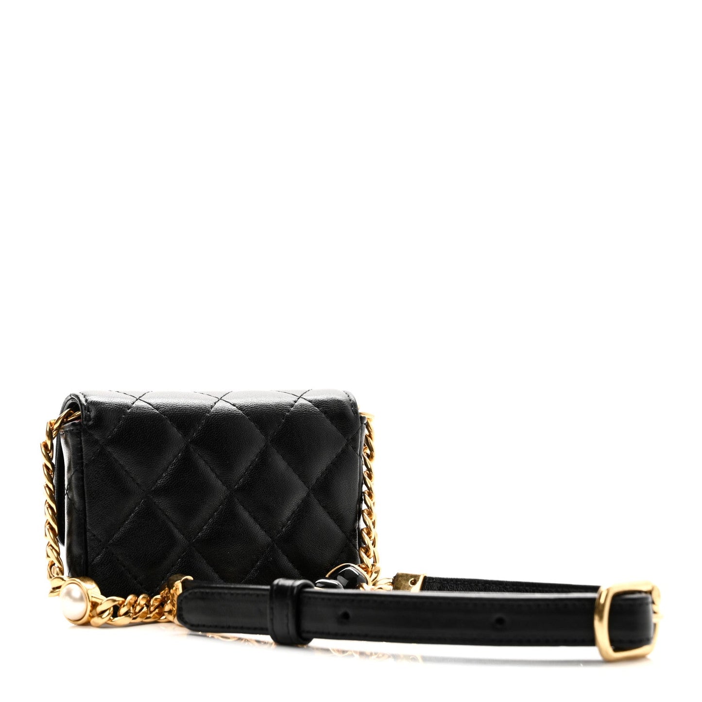 Lambskin Quilted Enamel Mini Belt Bag Black