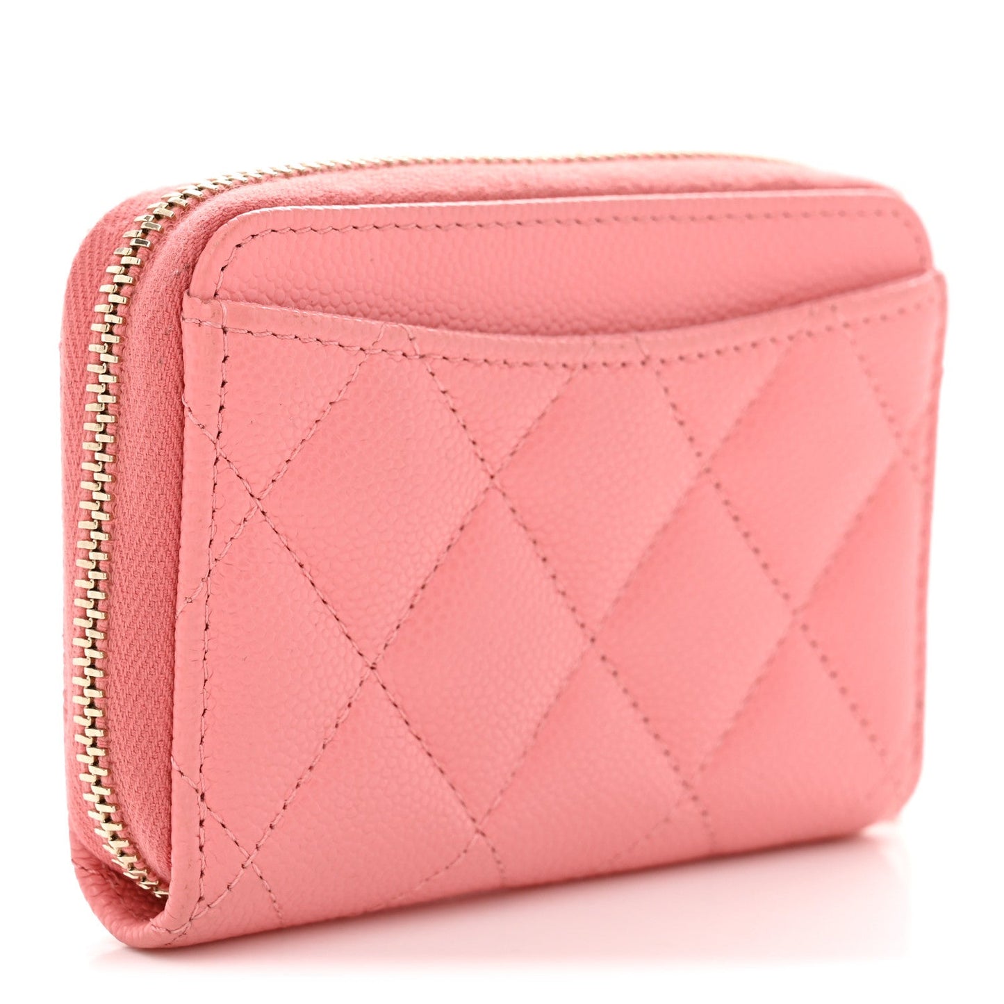 Caviar Quilted Zip Coin Purse Pink