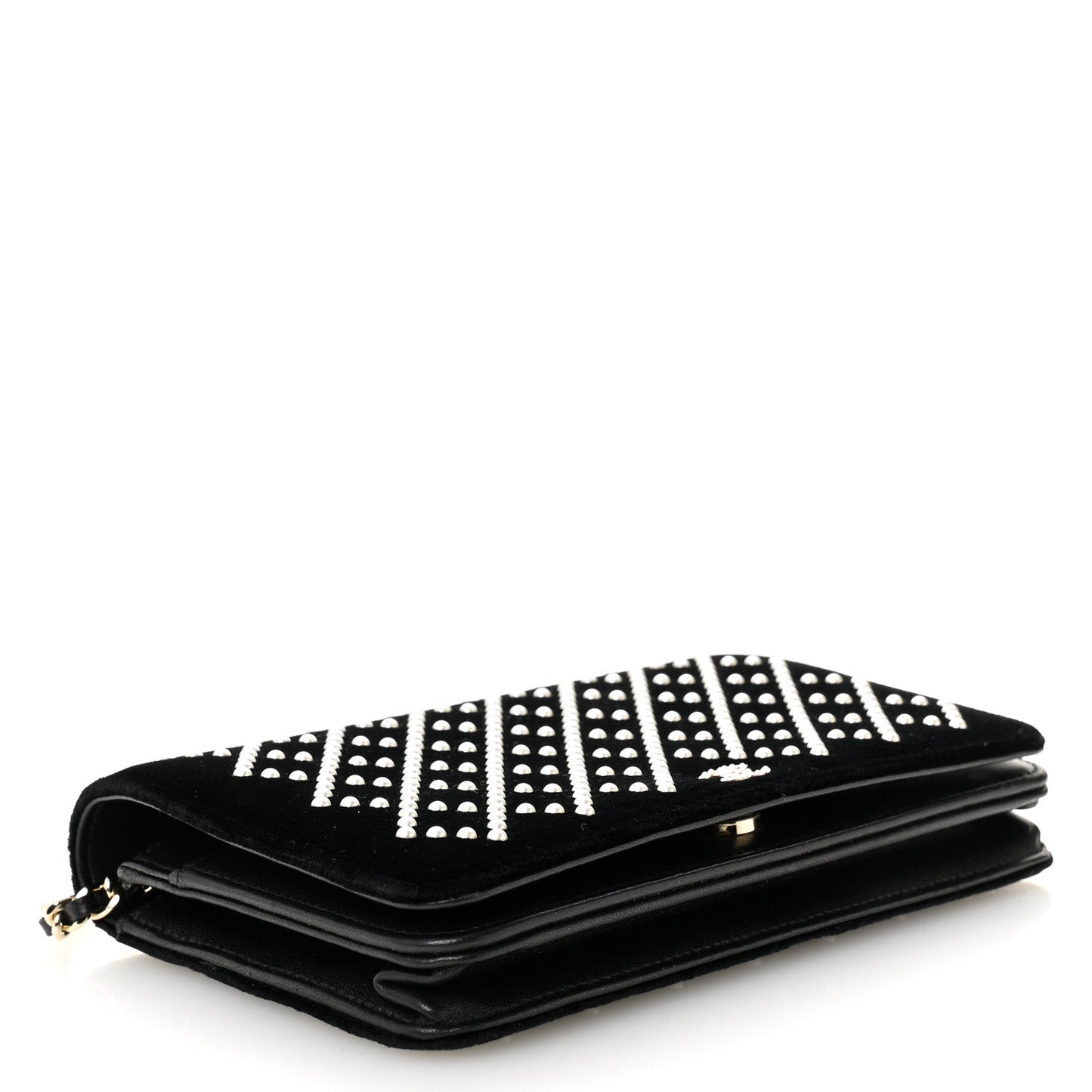Velvet Pearl Diamond Embellished Wallet On Chain WOC Black