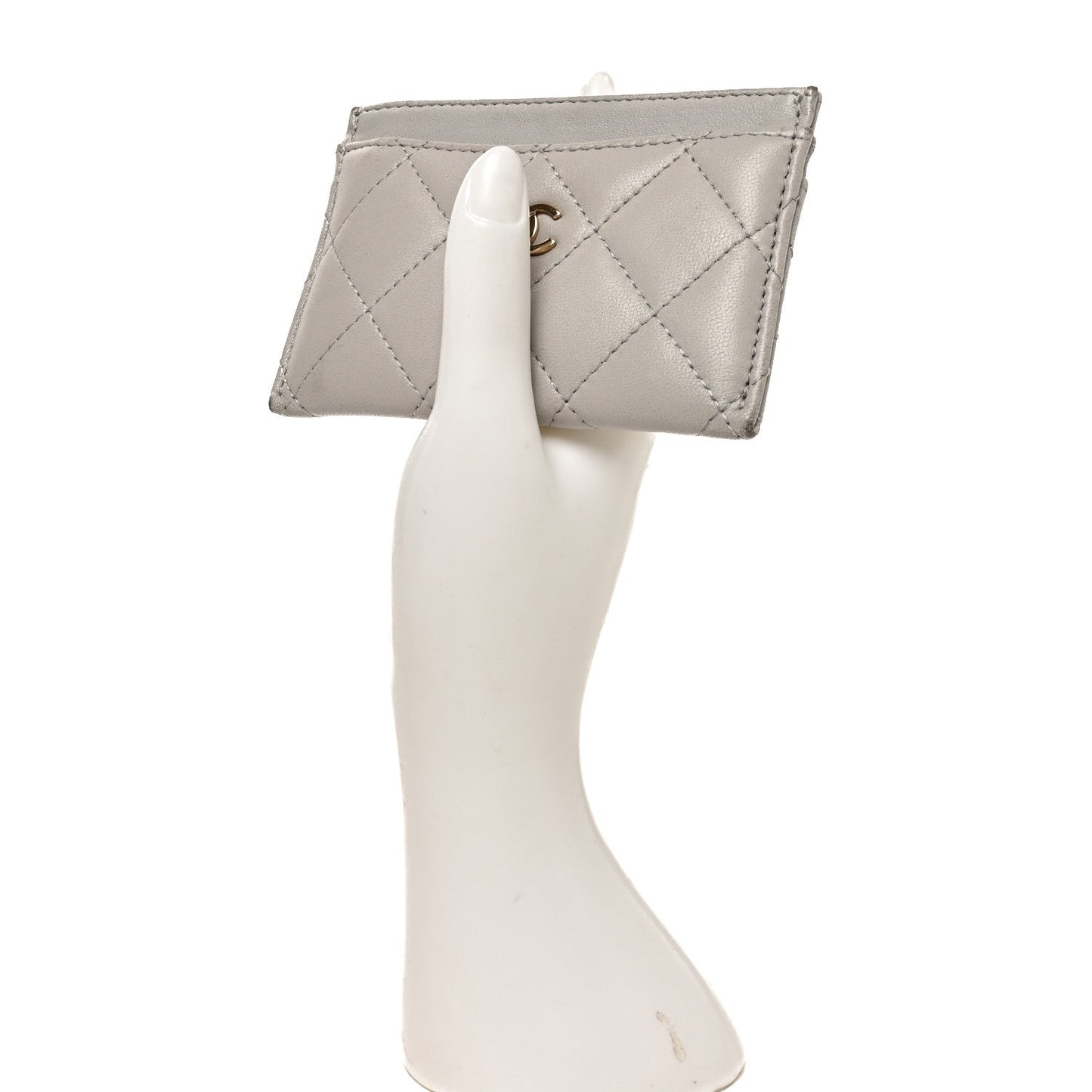 Lambskin Quilted Card Holder Grey