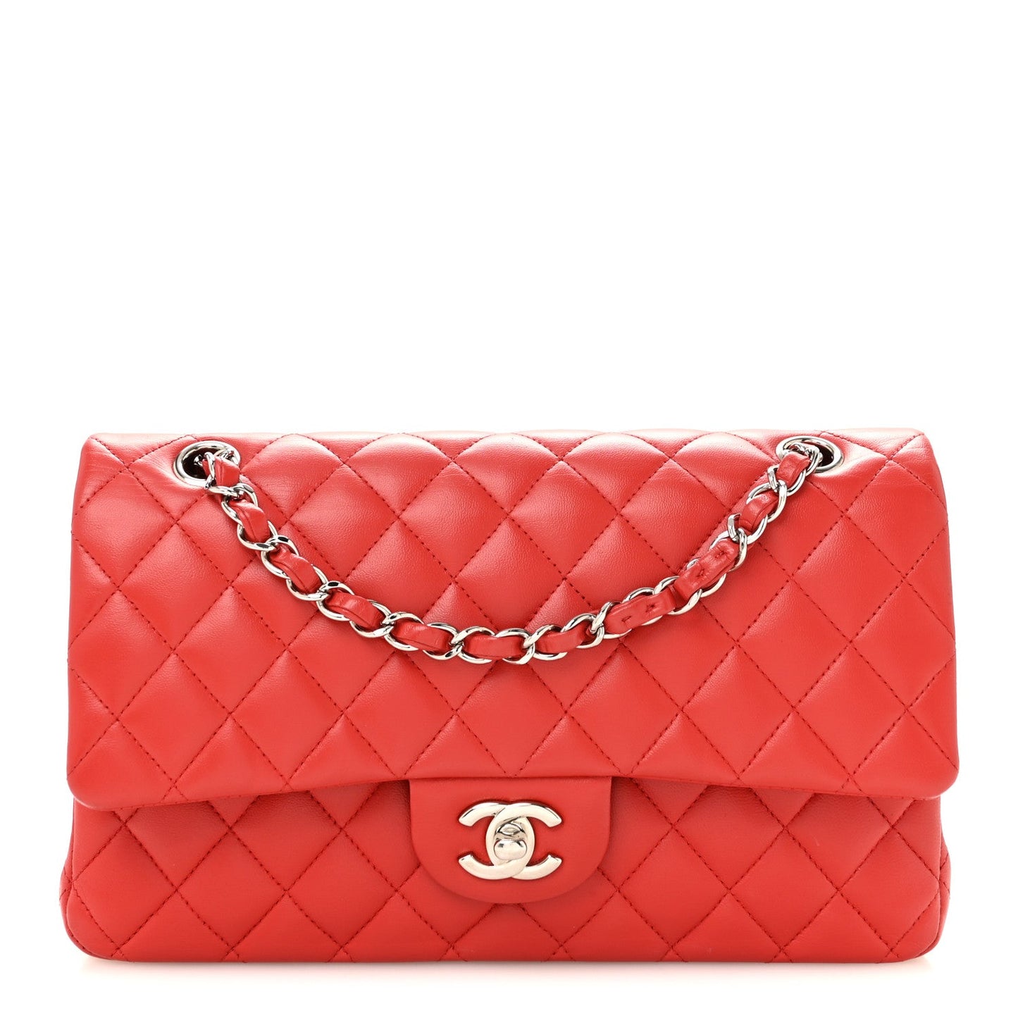 Lambskin Quilted Medium Double Flap Red