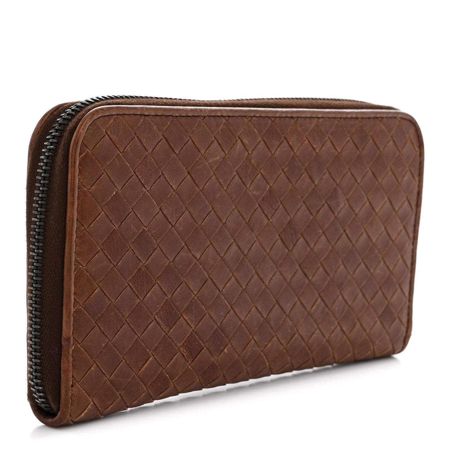 Nappa Intrecciato Zip Around Wallet Brown