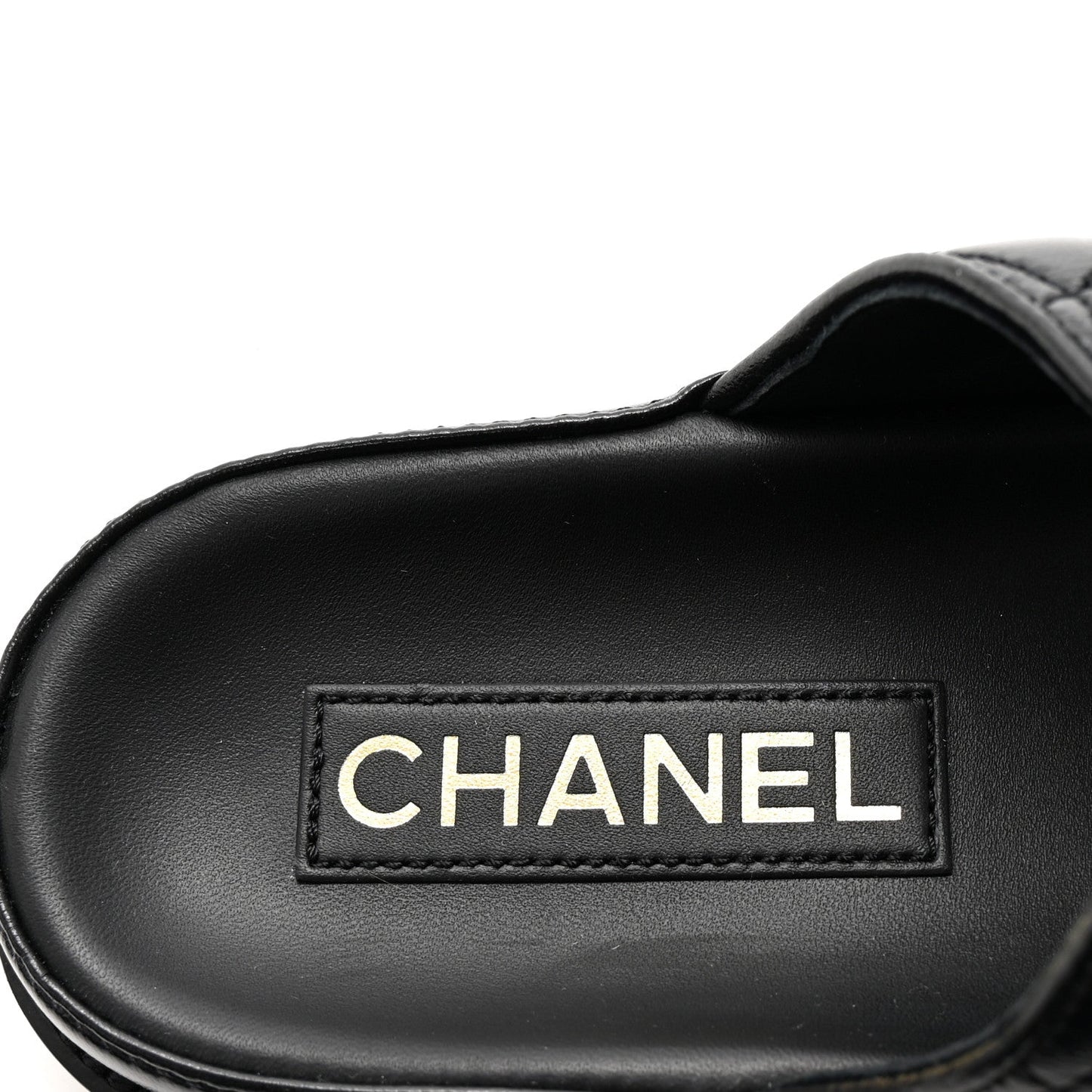 Lambskin Quilted Velcro Dad Chain CC Slide Sandals 38 Black